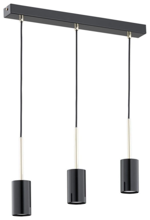 Lampa sufitowa FRIGGA 3xGU10 Lemir O3147 W3 CZA to elegancka listwa wisząca w czarnym połysku ze złotymi detalami. Regulowana wysokość i trzy źródła światła GU10 czynią ją idealnym wyborem nad stół, wyspę kuchenną lub do salonu.