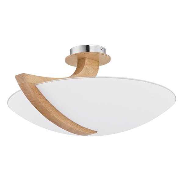Stylowa lampa sufitowa CALMI marki Alfa wykonana z drewna i szkła to idealne oświetlenie do salonu, sypialni i jadalni. Naturalny design, 3 źródła E14 max 40W, średnica 54 cm i wysokość 24 cm tworzą spójną, elegancką całość.