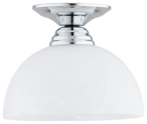 Plafon FRELLA O3460 P1 CH – chromowana lampa sufitowa z białym kloszem alabastrowym. Średnica 19 cm, wysokość 13 cm, 1×E27 max 60 W. Eleganckie oświetlenie do przedpokoju, korytarza i sypialni. Stal i szkło, IP20.