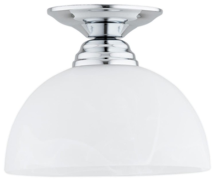 Plafon FRELLA O3460 P1 CH – chromowana lampa sufitowa z białym kloszem alabastrowym. Średnica 19 cm, wysokość 13 cm, 1×E27 max 60 W. Eleganckie oświetlenie do przedpokoju, korytarza i sypialni. Stal i szkło, IP20.