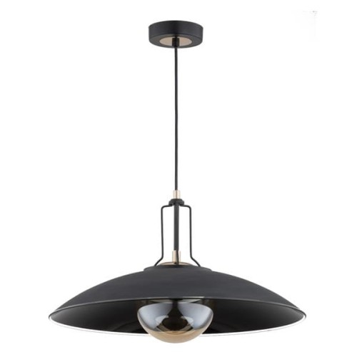 Lampa sufitowa AURUS 60969 Alfa to połączenie czarnej metalowej oprawy i bursztynowego klosza amber. Idealna nad stół, wyspę kuchenną lub blat. Średnica 47 cm, regulowana wysokość do 90 cm, oprawka E27 na energooszczędną żarówkę LED.