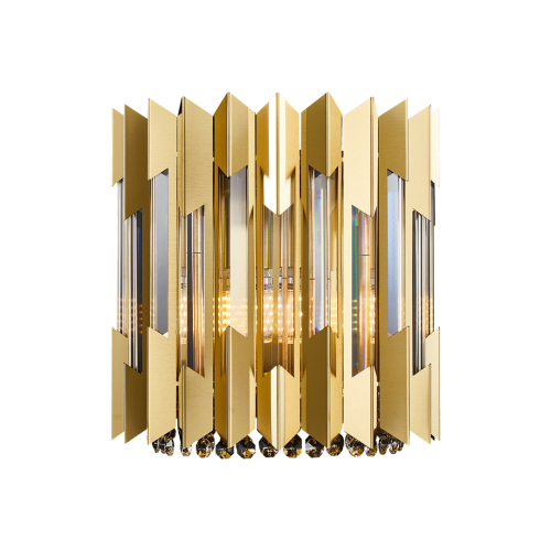 Kinkiet RITZ ML0397 Milagro w kolorze złotym zachwyca eleganckim połączeniem metalu i kryształów. Wyposażony w 2 oprawki E14 doskonale oświetli salon, sypialnię, hol lub przedpokój. Idealny wybór do wnętrz glamour i modern classic.