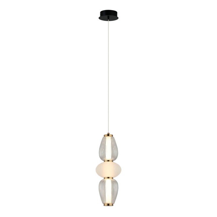 Lampa sufitowa GASTEL 16W LED Italux zachwyca pionową kompozycją dwóch przezroczystych kloszy ryflowanych i mlecznego elementu pośrodku. Emituje 1000 lm oraz ciepłe światło 3000K. Idealna nad stół lub wyspę.
