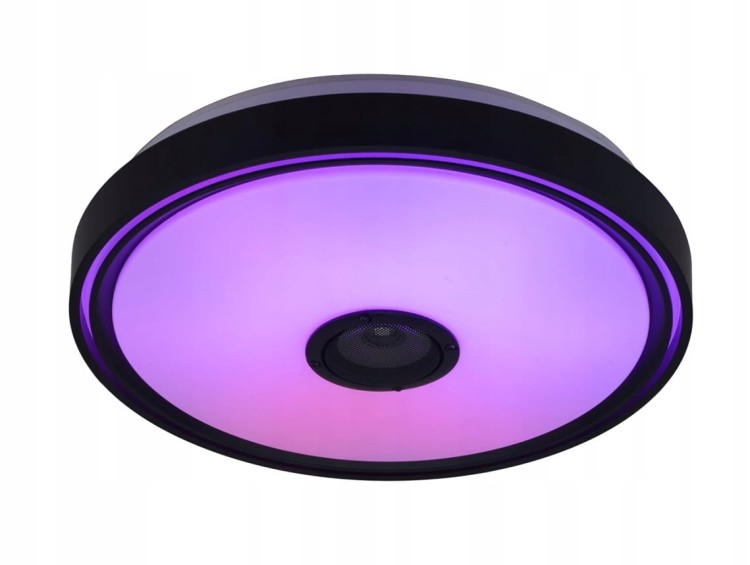 Plafon LED RGB 72W z głośnikiem Bluetooth i pilotem to inteligentna lampa sufitowa łącząca oświetlenie z muzyką. Sterowanie aplikacją iLink, pilotem lub przełącznikiem. 16 mln kolorów, ściemnianie, tryb muzyczny, alarm i uśpienie
