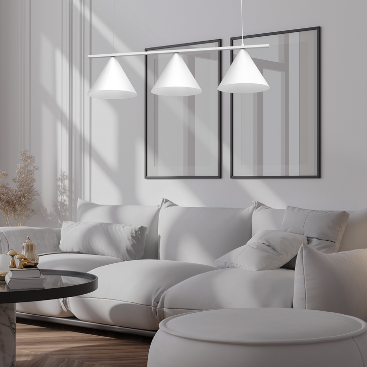 Stylowa lampa wisząca Milagro CAPITAL biała 3-płomienna idealna do oświetlenia dużego blatu w kuchni