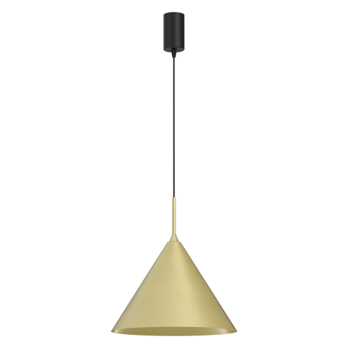 Lampa wisząca CAPITAL MLP0957 w złotym kolorze to eleganckie oświetlenie do nowoczesnej kuchni i jadalni. Stożkowy klosz o średnicy 32 cm doskonale prezentuje się nad wyspą kuchenną, blatem roboczym oraz stołem, podkreślając charakter wnętrza.