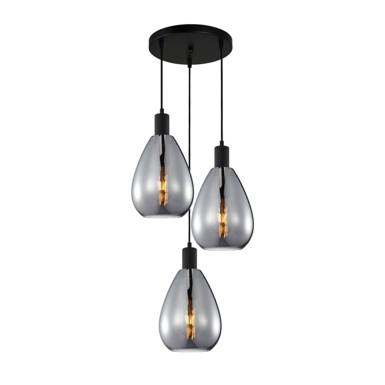 Lampa sufitowa ZULO 3xE27 czarny dymiony klosz Italux wisząca PND-27812-3A-BK-SG