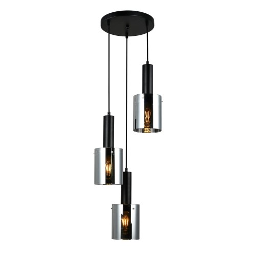Lampa wisząca SARDO Italux PND-5581-3A-BK+SG to eleganckie połączenie czarnej konstrukcji i dymionych kloszy. Trzy punkty światła E27 tworzą nowoczesny klimat we wnętrzu. Idealna nad stół, do salonu, jadalni i kuchni.