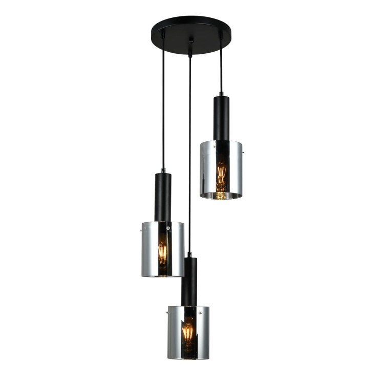 Lampa wisząca SARDO Italux PND-5581-3A-BK+SG to eleganckie połączenie czarnej konstrukcji i dymionych kloszy. Trzy punkty światła E27 tworzą nowoczesny klimat we wnętrzu. Idealna nad stół, do salonu, jadalni i kuchni.