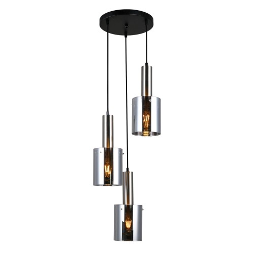 Lampa wisząca SARDO Italux PND-5581-3A-SC+SG to eleganckie oświetlenie z dymionymi kloszami i wykończeniem satyna nikiel. Nowoczesny design doskonale sprawdzi się nad stołem, w salonie lub nowoczesnej jadalni.