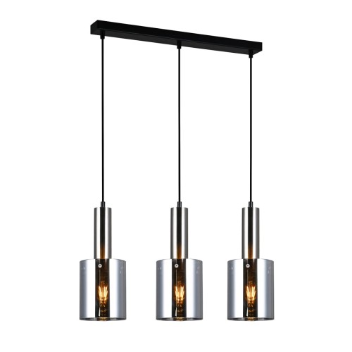 Lampa wisząca SARDO Italux PND-5581-3-SC+SG to nowoczesne oświetlenie z dymionymi kloszami i wykończeniem w kolorze satyna nikiel. Styl loftowy oraz trzy źródła światła E27 doskonale sprawdzą się nad stołem lub wyspą kuchenną.