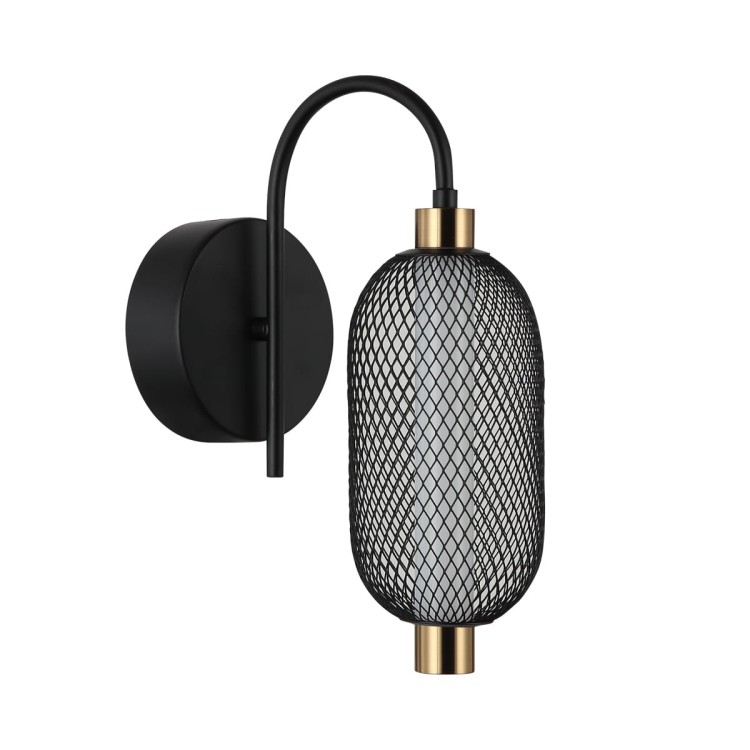 Kinkiet MARCO LED 6W Italux to designerskie oświetlenie ścienne w czerni i mosiądzu. Ciepła barwa światła 3000K tworzy nastrojowy klimat. Doskonały do sypialni, salonu i wnętrz loftowych.