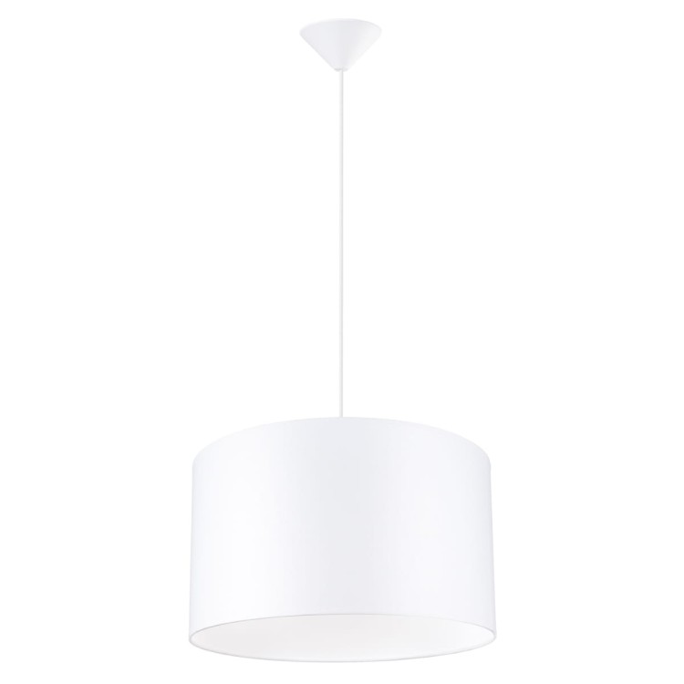 Lampa wisząca NOVA 40 cm Sollux SL.1404 to eleganckie oświetlenie do nowoczesnych wnętrz. Biały abażur wykonany z tkaniny i PVC subtelnie rozprasza światło, tworząc przytulną atmosferę w salonie, jadalni, kuchni lub sypialni.