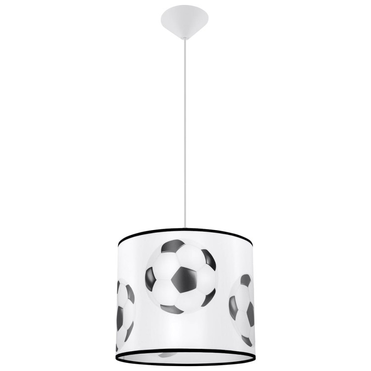 Lampa wisząca FOOTBALL SL.1424 Sollux to idealne oświetlenie do pokoju małego piłkarza. Abażur z motywem piłki nożnej nadaje wnętrzu sportowy charakter, a gwint E27 pozwala zastosować energooszczędną żarówkę LED do 15W.