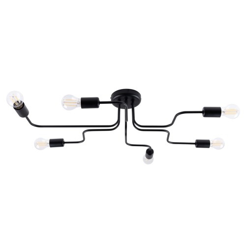 Lampa sufitowa VECTOR 6xE27 czarna Sollux to nowoczesne oświetlenie do salonu, jadalni i loftowego apartamentu. Geometryczna konstrukcja ze stali oraz sześć punktów świetlnych tworzą efektowną dekorację i zapewniają komfortowe światło.
