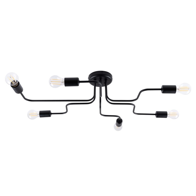 Lampa sufitowa VECTOR 6xE27 czarna Sollux to nowoczesne oświetlenie do salonu, jadalni i loftowego apartamentu. Geometryczna konstrukcja ze stali oraz sześć punktów świetlnych tworzą efektowną dekorację i zapewniają komfortowe światło.