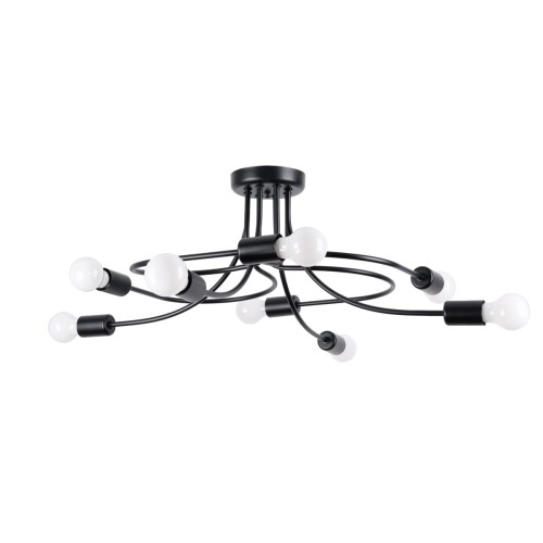 Lampa sufitowa LEVAR Sollux SL.1457 to nowoczesne oświetlenie z 8 oprawkami E27. Czarna stalowa konstrukcja i designerska forma doskonale sprawdzą się w salonie, jadalni, sypialni oraz loftowych wnętrzach. Wymiary 58x58x28 cm.