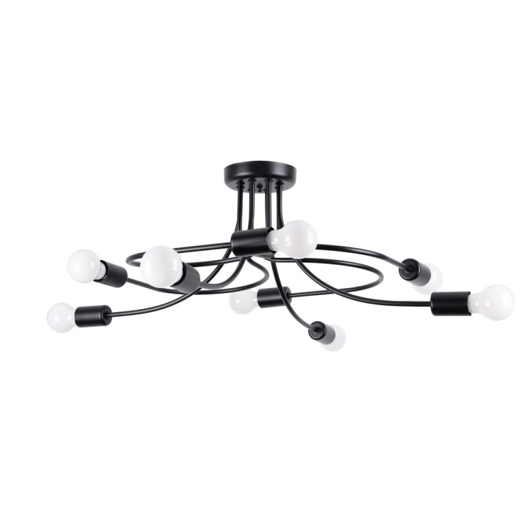 Lampa sufitowa LEVAR Sollux SL.1457 to nowoczesne oświetlenie z 8 oprawkami E27. Czarna stalowa konstrukcja i designerska forma doskonale sprawdzą się w salonie, jadalni, sypialni oraz loftowych wnętrzach. Wymiary 58x58x28 cm.