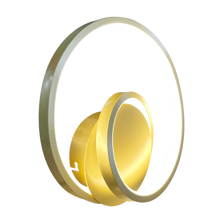 Kinkiet LUCERO Ring ML1050 w złotym macie to nowoczesne oświetlenie LED 13W (1000 lm, 4000K). Geometryczna forma pierścieni nadaje wnętrzu elegancji i stylu. Idealny do salonu, sypialni i korytarza.