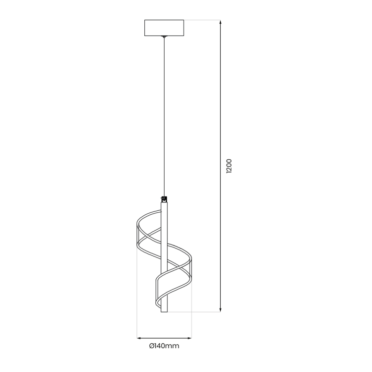 Złota lampa LED LARGO ML1041 ma 14 cm szerokości i dekoracyjną spiralną formę. Źródło 10W zapewnia 900 lm oraz światło 4000K. Regulacja wysokości 30–100 cm pozwala stosować lampę pojedynczo lub w zestawie nad stołem i wyspą.