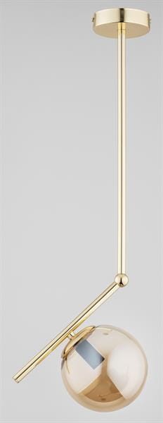 Lampa wisząca LIBERTY w kolorze złotym na jedną żarówkę E14 polska produkcja Alfa 61123. Oświetlenie sprawdzi się w sypialni po bokach łóżka. Klosz w kształcie kuli w kolorze bursztynowym.