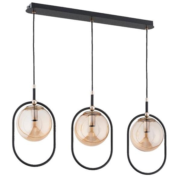 Stylowa lampa AMARO 62472 z trzema bursztynowymi kloszami i czarną listwą to eleganckie oświetlenie do wnętrz nowoczesnych i glamour. Zapewnia ciepłe, nastrojowe światło.