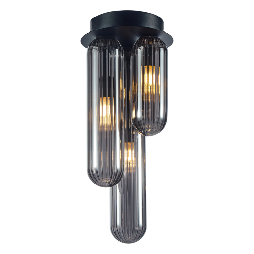 Lampa sufitowa PAX ML0339 Milagro ma trzy dymione szklane klosze ułożone kaskadowo i czarną oprawę. Szerokość 15 cm, wysokość 35,5 cm. Model 3×G9 LED sprawdzi się w salonie, sypialni lub przedpokoju.
