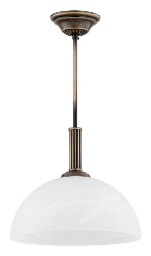 Żyrandol klasyczny DELOS O3387 W1 PAT marki Lemir zachwyca patynowaną armaturą i białym kloszem alabastrowym. Lampa 1xE27 o średnicy 30 cm i wysokości 50 cm sprawdzi się nad stołem, w kuchni, jadalni, salonie lub przedpokoju.