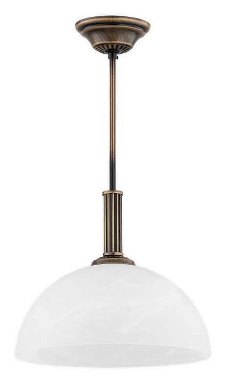Żyrandol klasyczny DELOS O3387 W1 PAT marki Lemir zachwyca patynowaną armaturą i białym kloszem alabastrowym. Lampa 1xE27 o średnicy 30 cm i wysokości 50 cm sprawdzi się nad stołem, w kuchni, jadalni, salonie lub przedpokoju.
