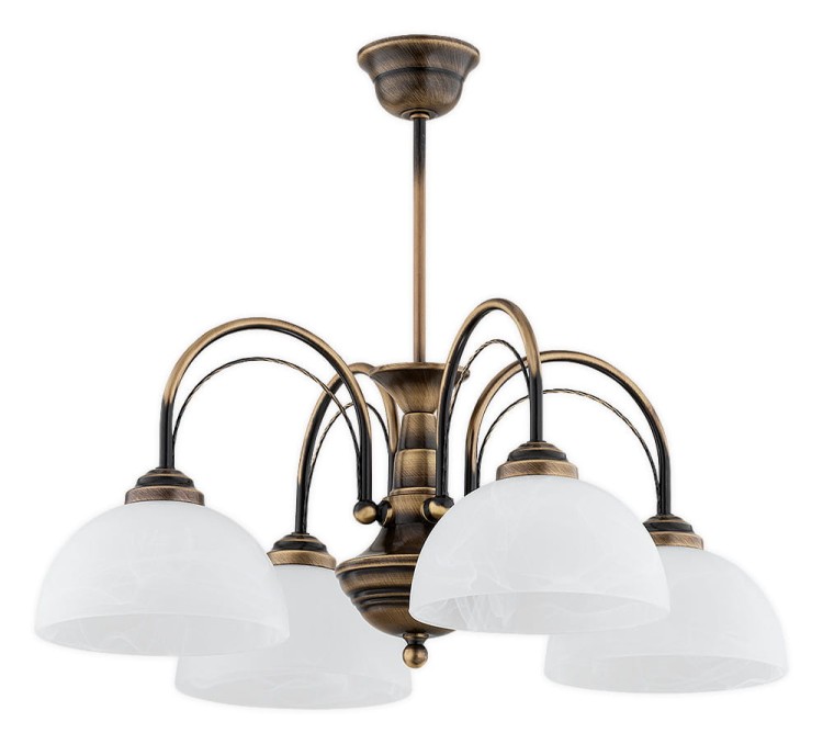 Żyrandol klasyczny OPAL 4x60W patyna Lemir O3394 W4 PAT to elegancka lampa sufitowa z alabastrowymi kloszami. Polska produkcja, solidne wykonanie i ponadczasowy styl sprawdzą się w salonie, jadalni i sypialni