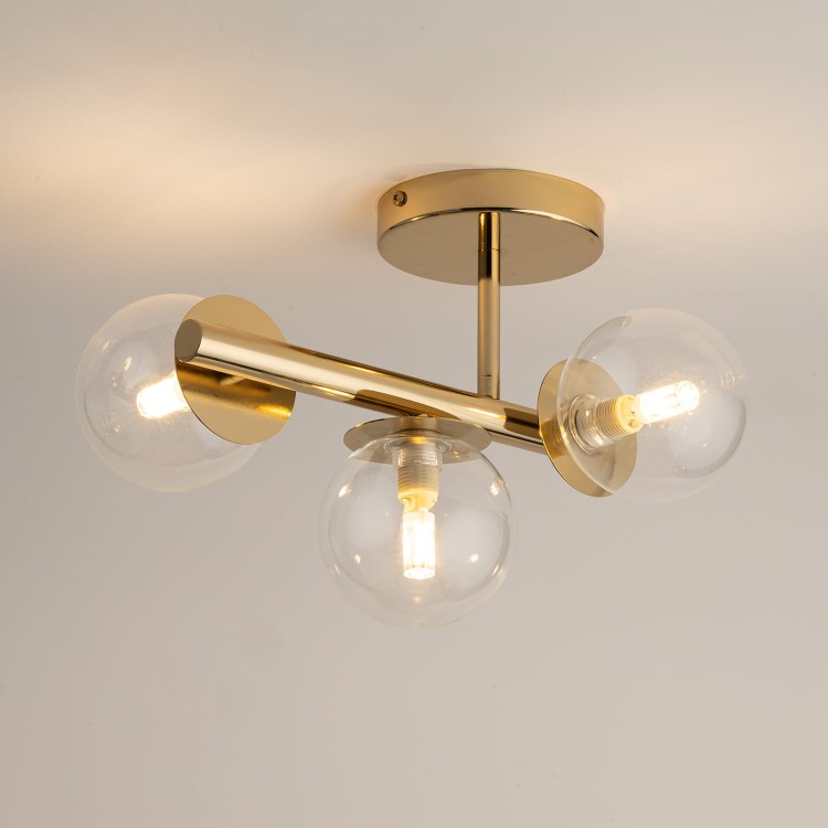 Elegancki plafon AVOLA 3 źródła światła G9 LED złoty, szklane klosze kule