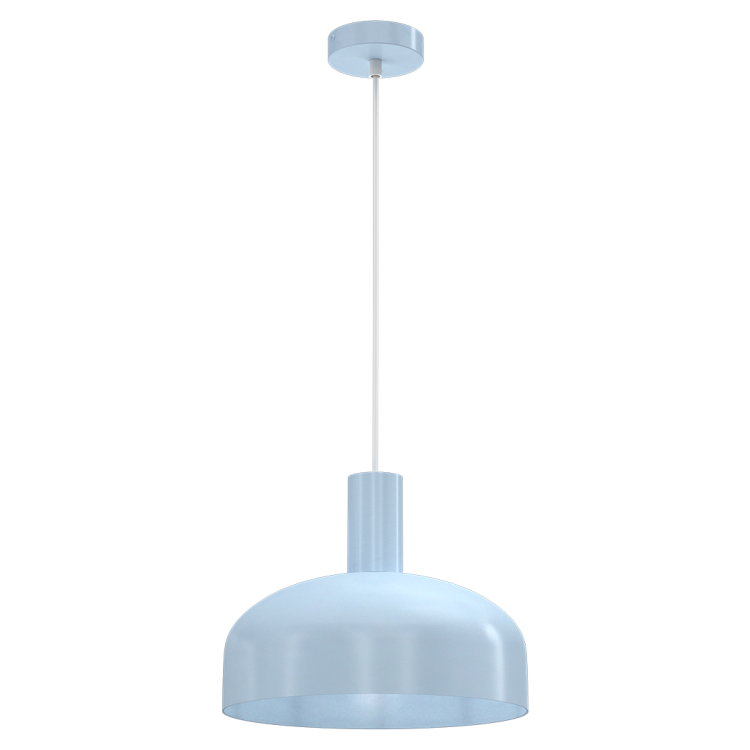 Designerska lampa wisząca w pastelowym odcieniu błękitu świetnie sprawdzi się jako centralny punkt aranżacji wnętrza. Minimalistyczna forma i delikatny kolor tworzą harmonijną, przytulną atmosferę w salonie, kuchni lub pokoju dziecka