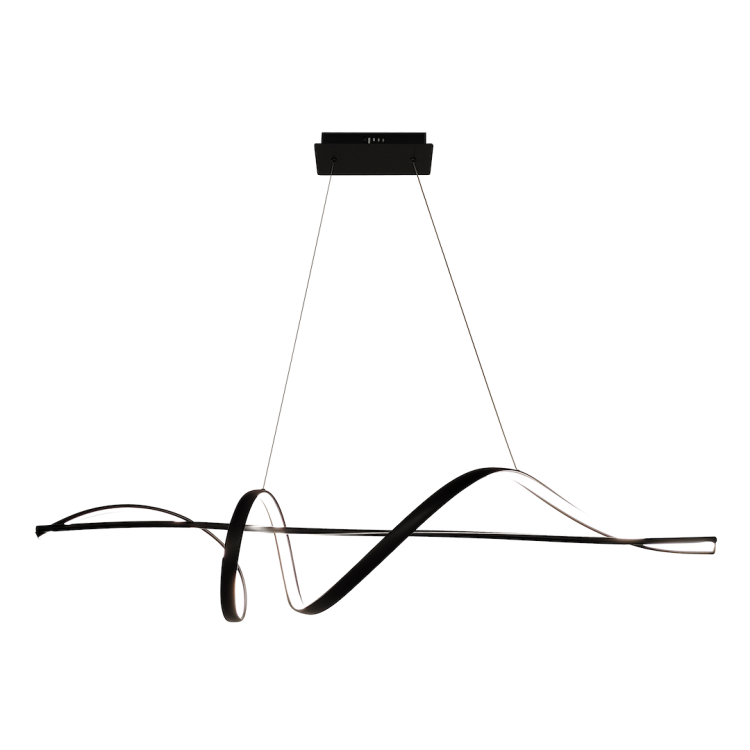 Lampa wisząca SASH ML1190 Milagro zachwyca falistą formą i czarnym wykończeniem. Ma 120 cm szerokości, zintegrowany LED 36W i neutralne światło 4000K. Sprawdzi się nad stołem lub wyspą kuchenną.