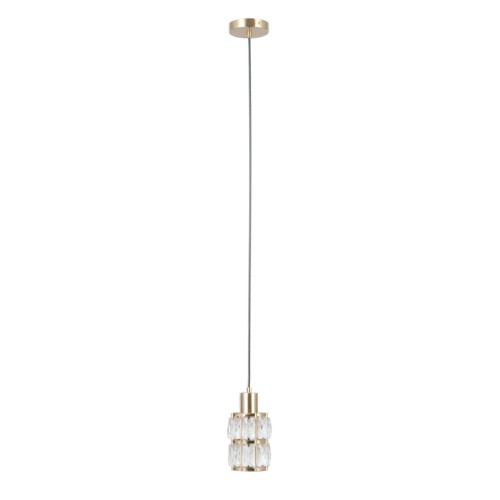 Lampa wisząca ALMA Italux złota z kryształowymi kloszami to eleganckie oświetlenie glamour. Smukła forma i wysokość 120 cm sprawiają, że idealnie nadaje się nad stół, wyspę kuchenną lub do sypialni.