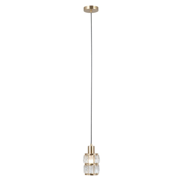 Złota lampa wisząca ALMA Italux z kryształkami to stylowe oświetlenie do salonu i jadalni. Transparentny klosz pięknie rozprasza światło, tworząc przytulny i elegancki klimat we wnętrzu.