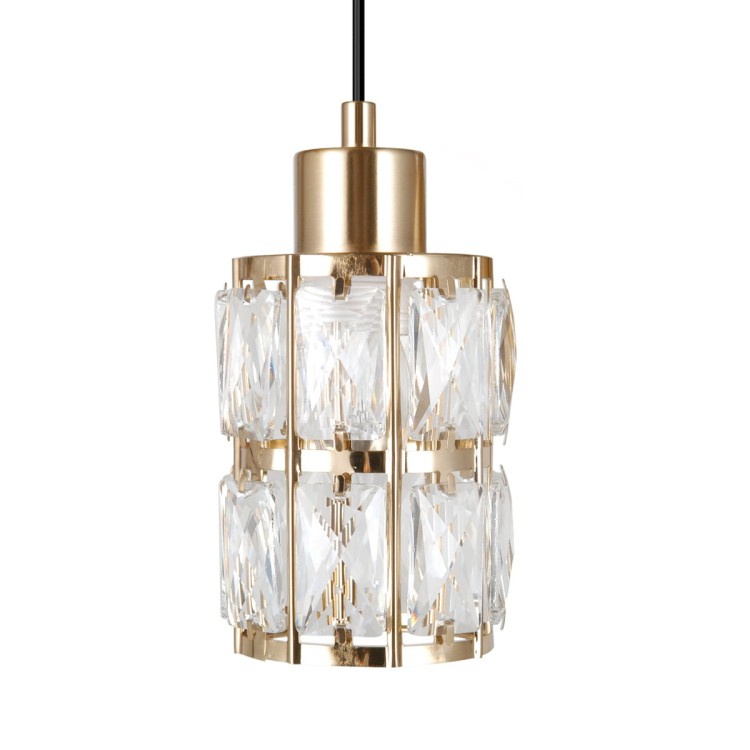 Lampa wisząca glamour ALMA Italux złota z transparentnymi kryształkami to dekoracyjne oświetlenie do nowoczesnych wnętrz. Doskonale sprawdzi się w salonie, jadalni lub korytarzu.