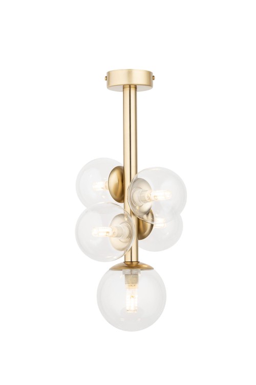 Nowoczesna lampa sufitowa Sigma PERLA LUX 40854 – złoty plafon z pięcioma kulami szklanymi transparentnymi