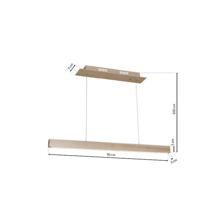 Podłużna lampa wisząca TIMBER Milagro łączy naturalne drewno ze smukłym modułem LED. Długość 90 cm i regulowana wysokość 50–90 cm sprawiają, że idealnie prezentuje się nad stołem, wyspą kuchenną lub długim blatem.