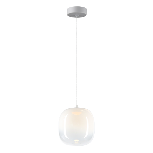 Lampa wisząca VASO White ML1401 z białym szklanym kloszem Ø18 cm. LED 4W, 388 lm i ciepłe światło 3000K. Regulowana wysokość 26–146 cm. Nad stolik nocny, barek lub stolik kawowy. Źródło LED w komplecie, IP20.