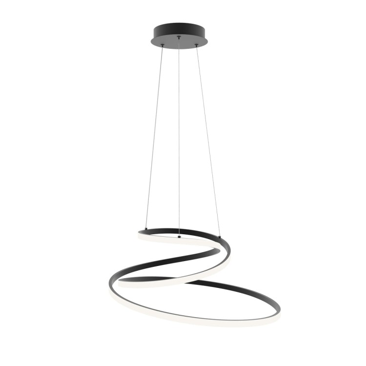 Lampa sufitowa LORILA czarna 60W LED Italux PND-2168-M-BK to elegancka spiralna oprawa LED o średnicy 60 cm. 3300 lm, możliwość wyboru barwy światła 3000K–6500K. Idealna do salonu i jadalni w stylu modern i loft.