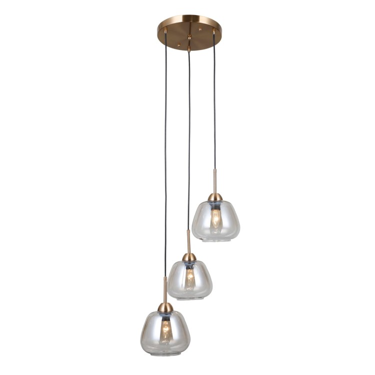 Złota lampa FELIS Italux z trzema bursztynowymi kloszami dostępna za 256 zł zamiast 583 zł. Kaskadowy model 3xE27 pasuje do jadalni, salonu, kuchni i holu. Wyprzedaż trwa tylko do wyczerpania stanów magazynowych.