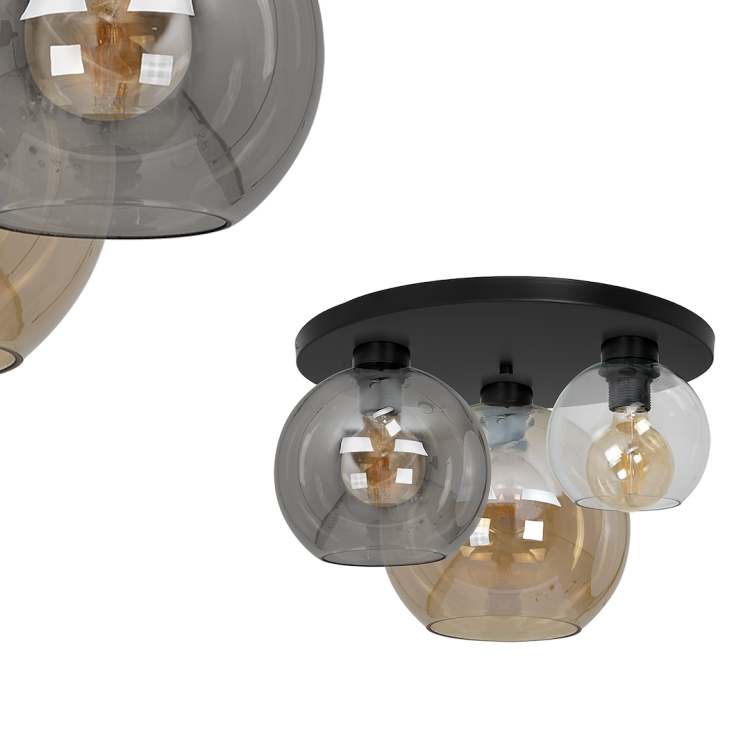 Lampa sufitowa SOFIA 3xE27 czarne kule amber smoked clear MLP6589 Milagro