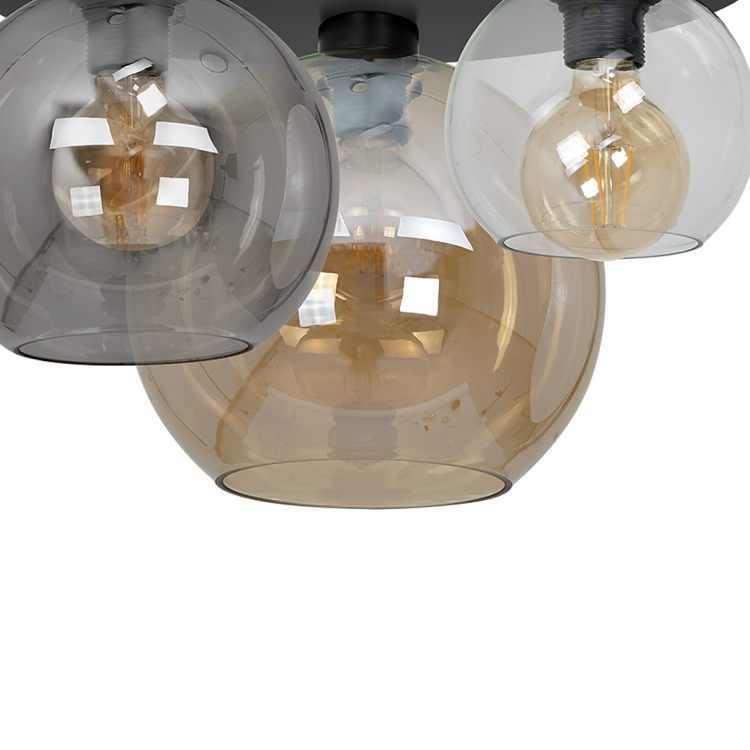 Lampa sufitowa SOFIA 3xE27 czarne kule amber smoked clear MLP6589 Milagro