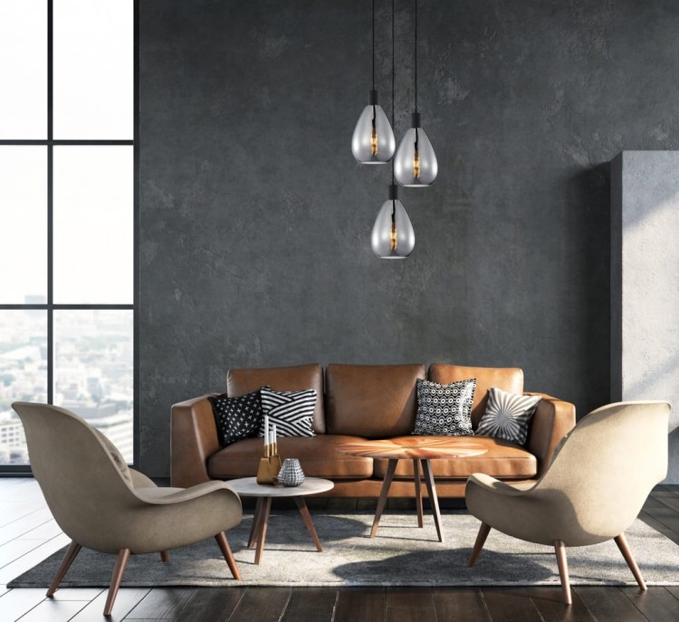 Lampa sufitowa ZULO 3xE27 czarny dymiony klosz Italux wisząca PND-27812-3A-BK-SG