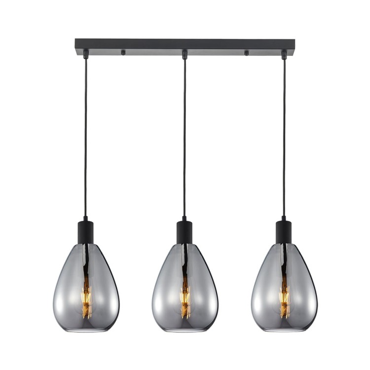 Lampa sufitowa ZULO 3xE27 czarny dymiony klosz Italux wisząca PND-27812-3-BK-SG