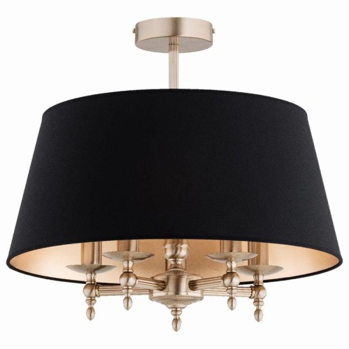 Lampa sufitowa ROKSANA MIX Alfa 63289 z czarnym abażurem i dekoracyjną oprawą w kolorze patyny. Klasyczne oświetlenie do salonu, jadalni i sypialni. Średnica 50 cm, wysokość 46 cm, 5×E14, IP20, 230 V. Polski producent Alfa.