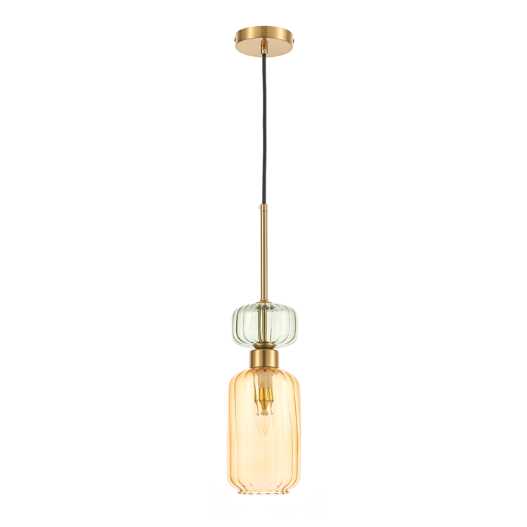 Lampa sufitowa MOLLY Amber 1xE14 złota klosz bursztynowy zielony ML1823