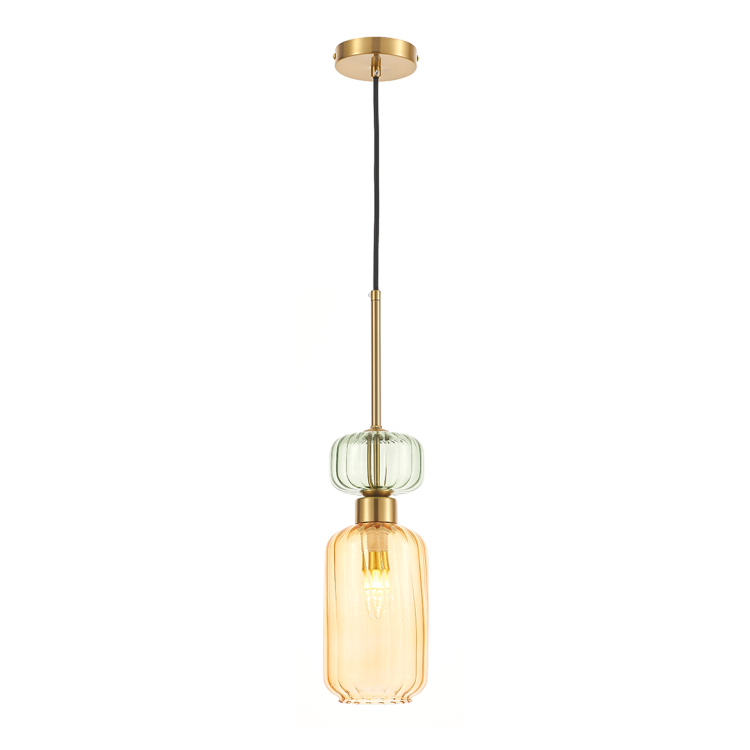 Lampa sufitowa MOLLY Amber 1xE14 złota klosz bursztynowy zielony ML1823