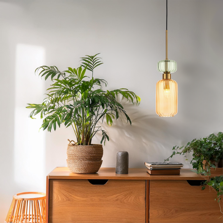 Lampa sufitowa MOLLY Amber 1xE14 złota klosz bursztynowy zielony ML1823