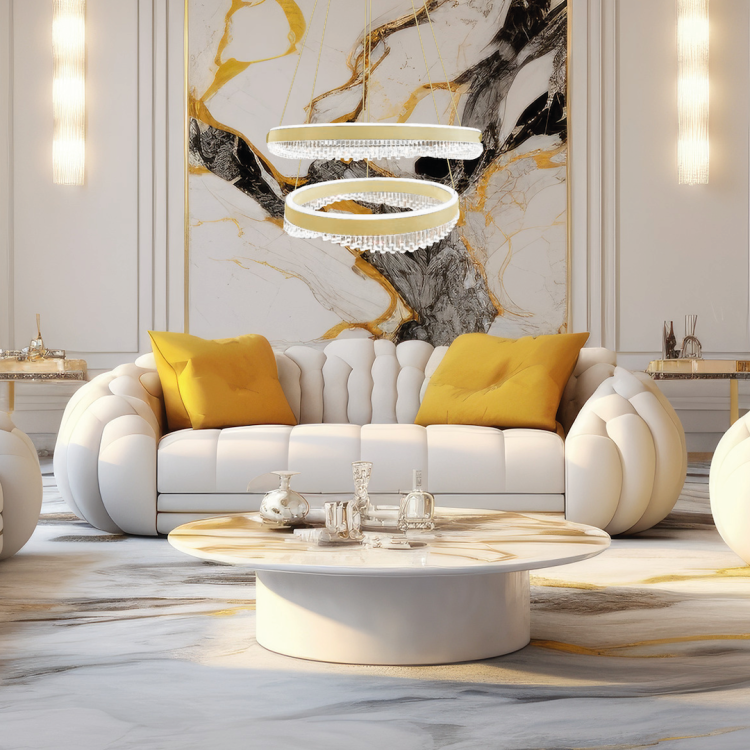 Złota lampa wisząca PRECIOSA ML1000 LED to stylowe oświetlenie typu ring. Moc 85W i 5500 lumenów zapewnia jasne światło 4000K. Regulowana wysokość i nowoczesny design sprawiają, że pasuje do salonu i sypialni